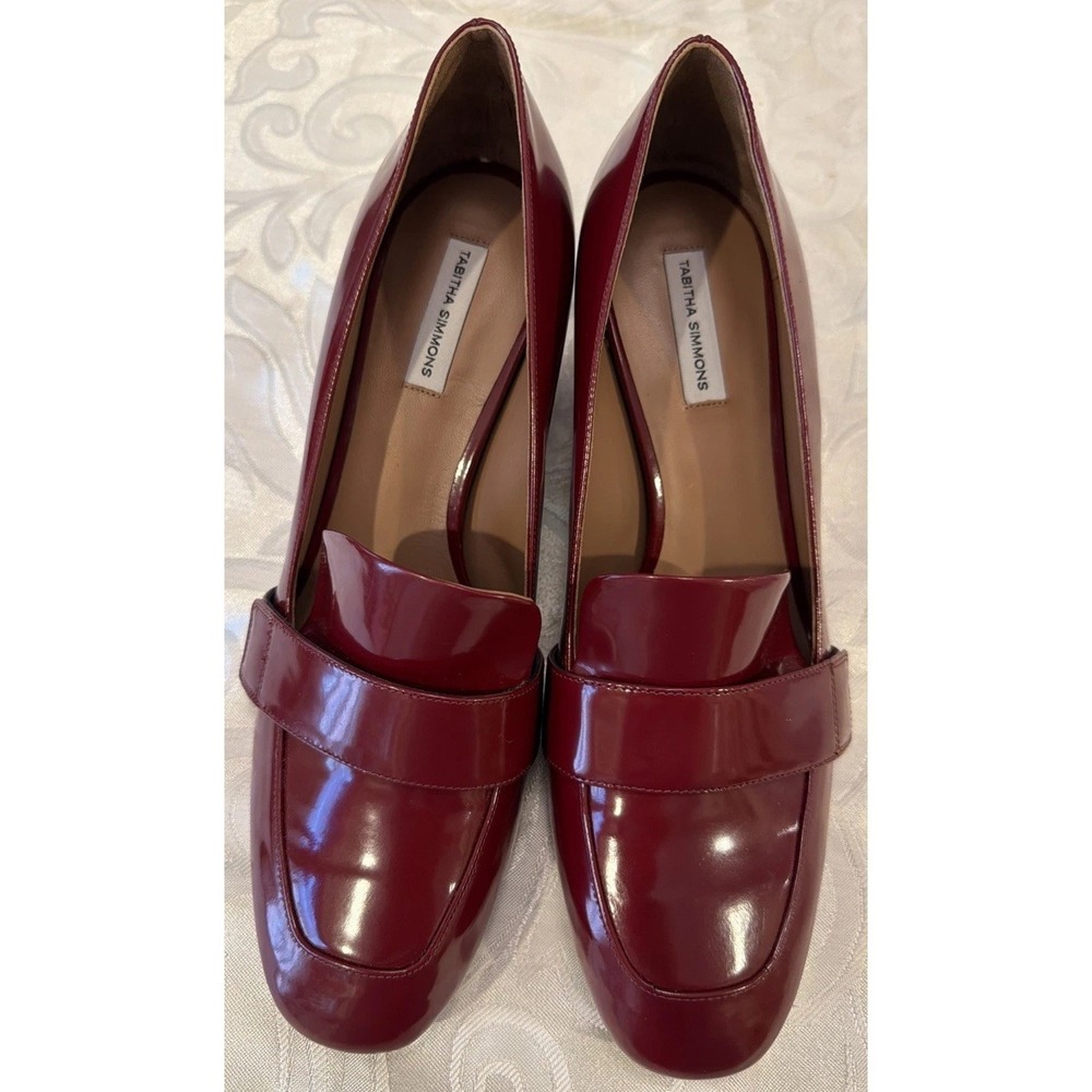 Tabitha Simmons Mika Leather Block-Heel Pumps Dark Red Size 9